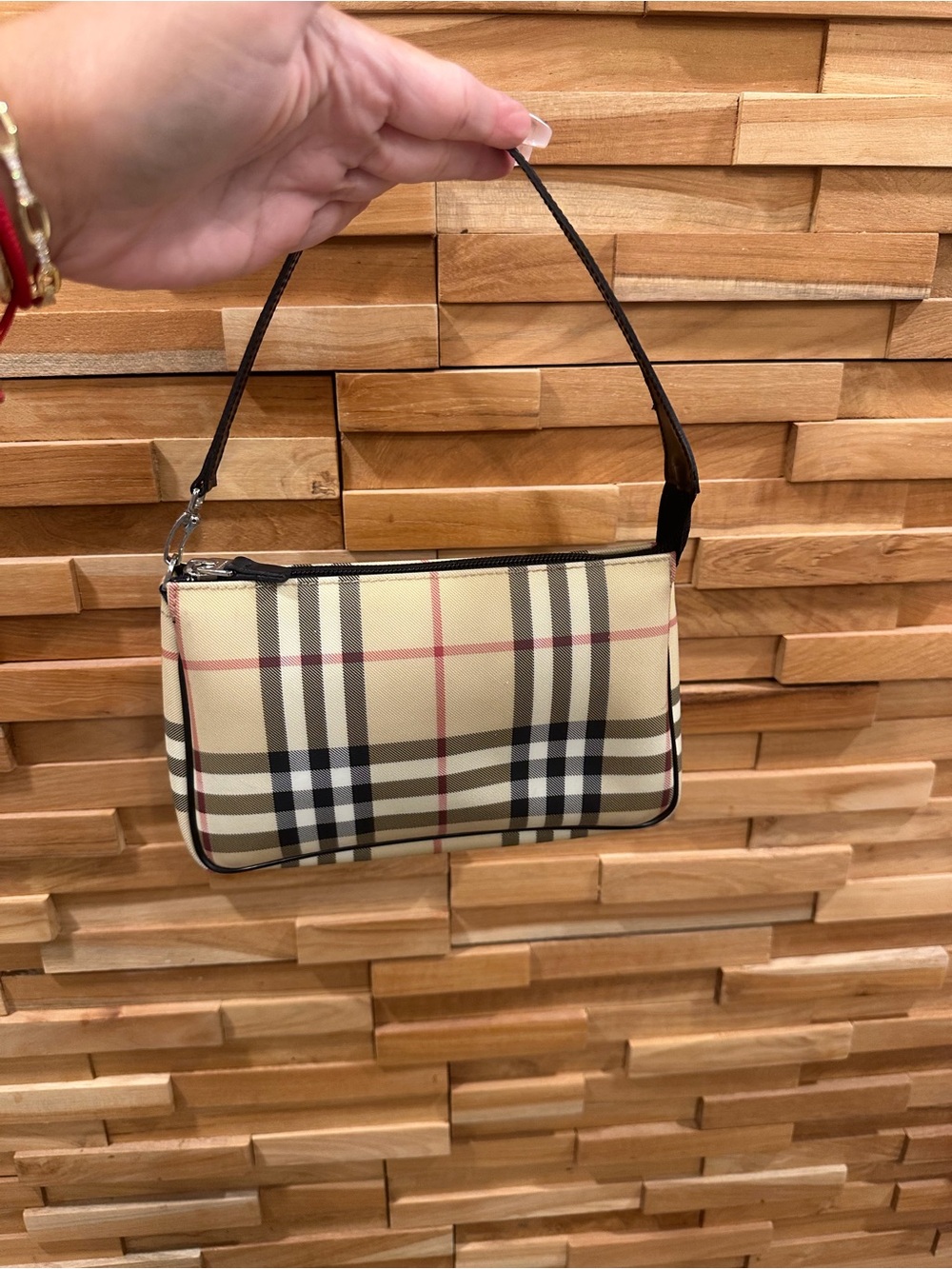 Beige Check Mini Shoulder Bag